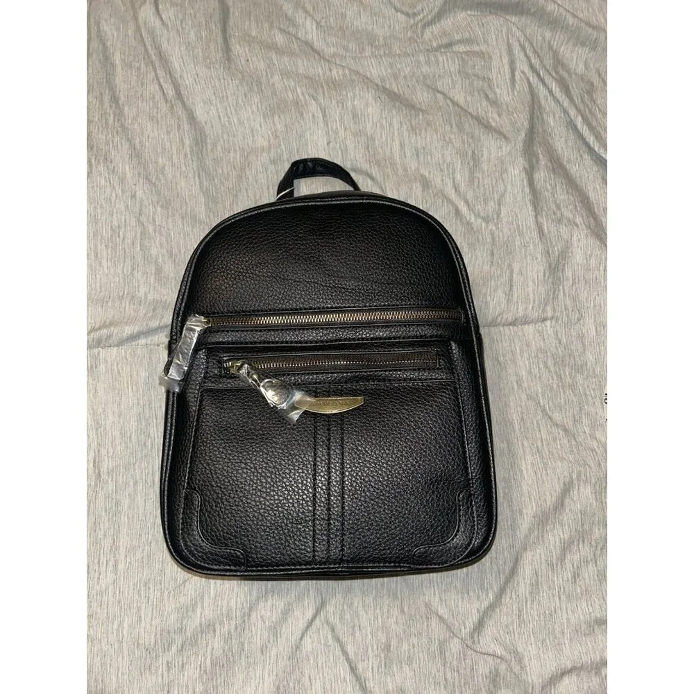 White Mountain Black Pebbled Faux Leather Casual Backpack Shoulder Bag